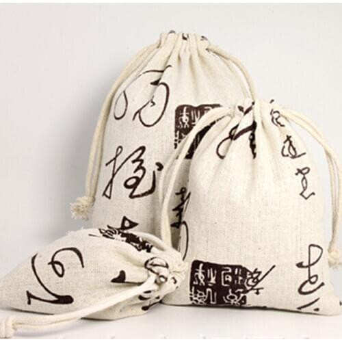 20pcs 10x13cm Chinese Style Cotton Linen Drawstring Bags Pouches Candy Jewely Package Bag Party Wedding Gift Decoration