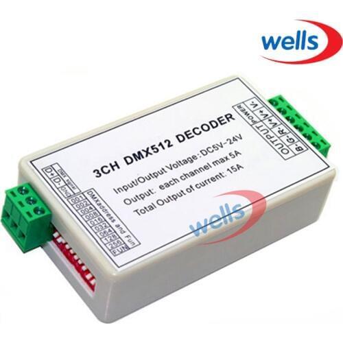 3CH DMX512 constant voltage common anode RGB controller decoder;output 5A/CH;total output of current 15A DC5~24V For LED