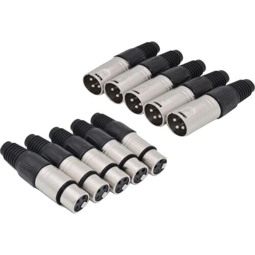 ABSF 10Pcs 3 Pin XLR Solder Type Connector 5 Male + 5 Female Plug Cable Connector Microphone Audio Socket