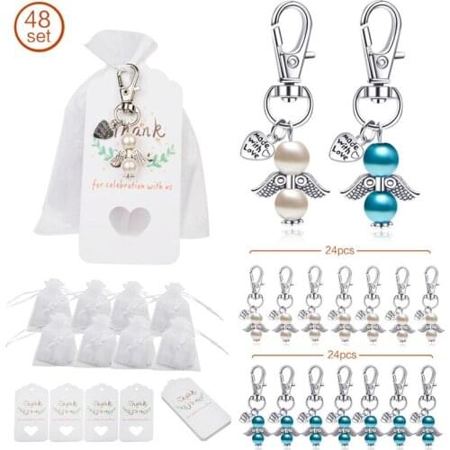 48PCS Guardian Angel Key Chain Pendant for Baby Shower Birthday Wedding Banquet Small Party Favors Gift Decorations