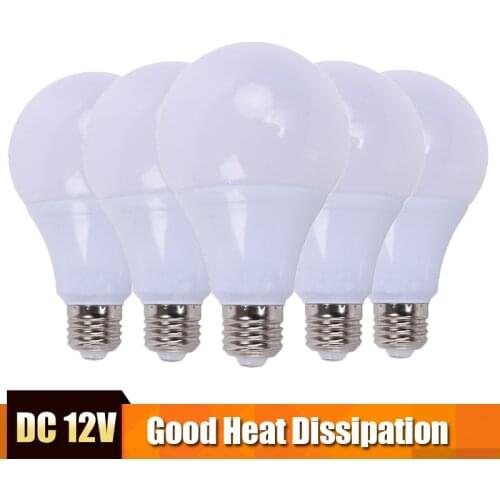 5pcs LED Bulbs 12V DC 15W 12W 9W 7W 5W 3W E27 Cold White LED Lamp Home Camping Hunting Emergency Outdoor Light Lamparas