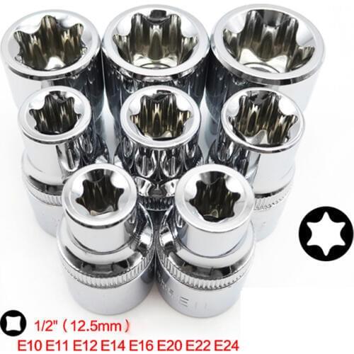 8PC 1/2 Inch(12.5mm) Torx Star Bit Female E Socket Set Hand Tool E10 E11 E12 E14 E16 E20 E22 E24