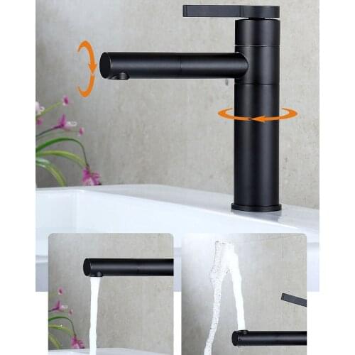 White Black Spray Painting Bath Lavotory Basin Aucet Bathroom Cold and Hot Mixer Sink Tap Steel Crane with Aerator 360 Rotating