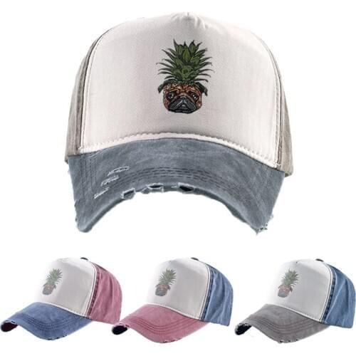 Animal Pineapple-dog Embroidered Baseball Cap Hip-Hop Cap Unisex Outdoor Sports Cotton Adjustable Sunhat All-match Couple Hats