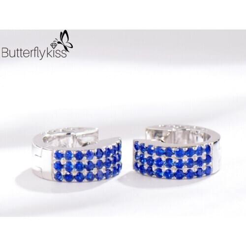 BK 18k White Gold Stud Earrings Blue Sapphire Gemstone 0.59ct Wedding Engagement Classic Party Fine Jewelry For Women Custom