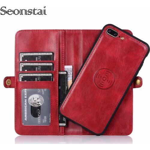 Wallet Case For iPhone11 pro Max Leather Case For iPhone7Plus 8Plus XR Xs Max Flip Magnet Multifunction 2 in 1 Wallet Case Full