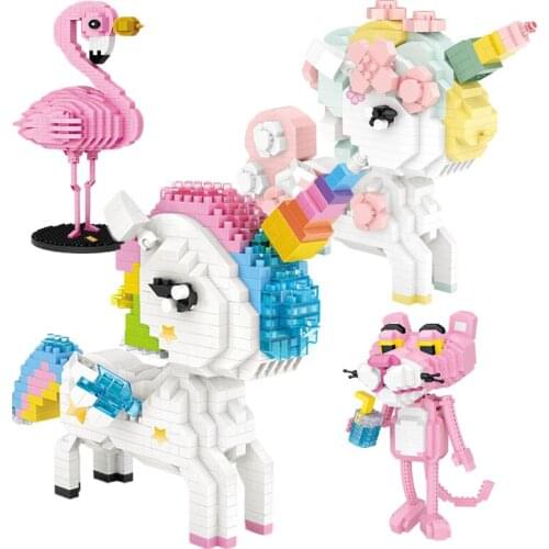 LOZ Childrens Building Blocks Animal Unicorn Tiger Flamingo Cat Beautiful Maiden Deer Baby Suitable For Girls Over 6 Years Old