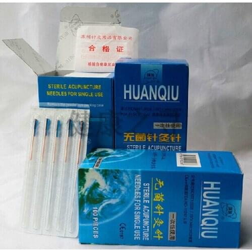 Free shipping huanqiu sterile acupuncture needle single use with tube 100 pcs/ box acupuncture needle