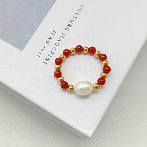 Cute Red Natural Garnet Stone Stainless Steel Rings for Women Wedding Ring for Women Wholesale Jewlery for Women Engagement Ring