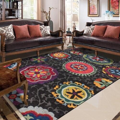 Retro National Wind Rug Circle Pattern Green Flower Flower Black Carpet Living Room Bedroom Bed Blanket Kitchen Door Mat