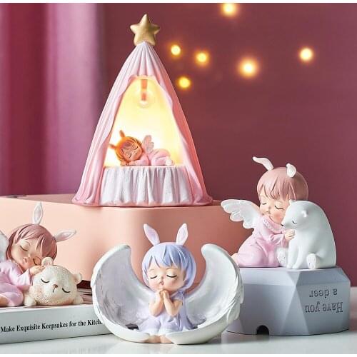 Cute Angel Baby Figurines Fairy Garden Miniatures Resin Ornaments Fairy Girl Elf Statue Home Decor Room Decoration Birthday Gift