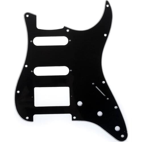 Musiclily Pro 11-Hole Modern Style Strat HSS Pickguard for American Stratocaster Guitar, 3Ply Black
