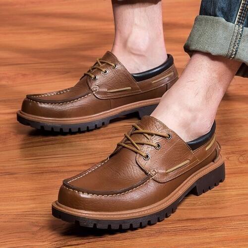 Black mens shoes 2019 spring and autumn leather retro genuine comfortable high quality casual leather shoes large size 47