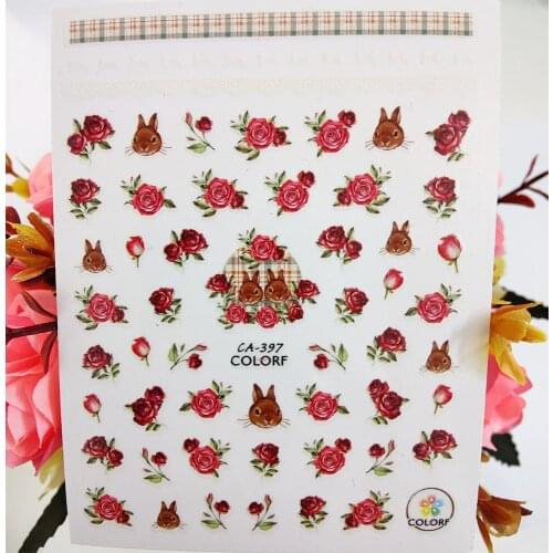 Delicate Rose Flower Rabbit 3D Nail Sticker Self-adhesive Design Nail Art Decoraciones Foil Decals Manicure Accessories on Nails