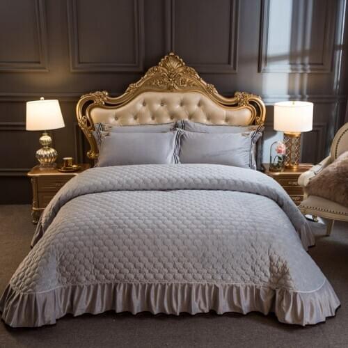 New Luxury Gray Purple Red Blue Soft Flannel Velvet Fleece Quilted Bedspread Bed Cover Bed Sheet Mattress cover Pillowcases 3pcs