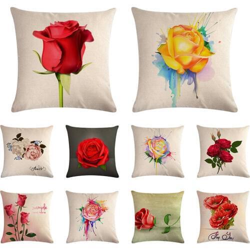 Wholesale Pillowcases Vintage Shabby Chic Red Rose Cushion Covers Retro Postmark Valentine Gift Decor Housse De Coussin ZY1092