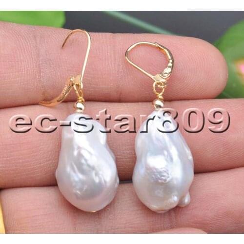 P5895 21mm White baroque keshi reborn pearl dangle earring Women Fine Jewelry