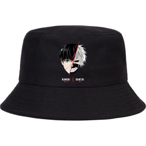 Tokyo Ghoul Japan Anime Funny Bucket Cap Casual Funny Sun Hat Harajuku Cotton Bucket Hat Unisex Outdoor Sunscreen Fishermans Hat