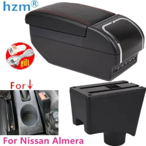 Armrest Box For Nissan Almera Dual Layer Rotatable Central Store Content Box With Cup Holder Ashtray USB Interface Retractable