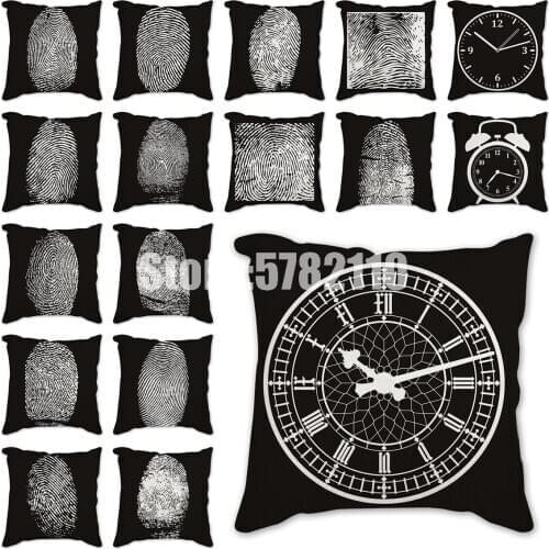 Geometric fingerprint Cushion Cover Polyester Home Decorative Cushions for Sofa Pillowcovers Black White Single Side Pillowcase