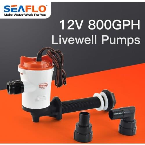 SEAFLO 800GPH 12V Livewell Live Bait Tank Aerator Submersible Cartridge Fishing Marine Boat Ship Bilge Pump Angled L Style