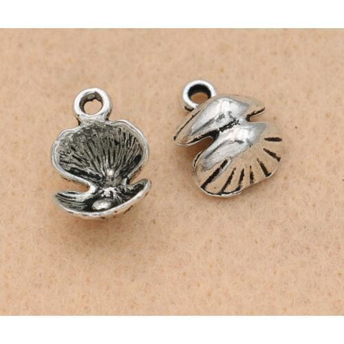 KJjewel Antique Silver Shell Charm Pendant for Jewelry Making Bracelet Necklace DIY Accessories 14x10mm