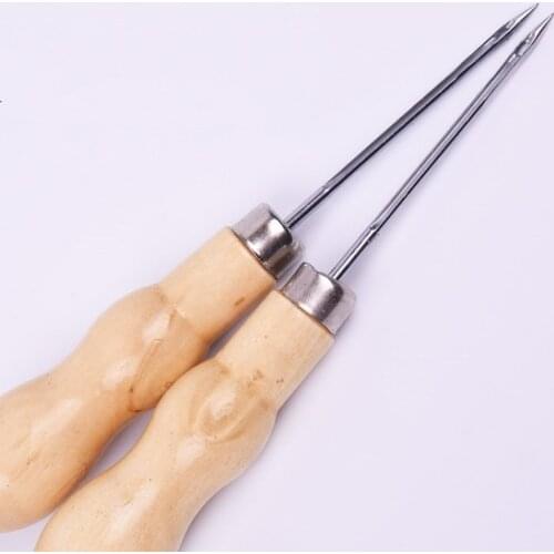 1PC Canvas Leather Sewing Shoes Wood Handle Tool Awl Hand Stitching Taper Leathercraft Needle Tool Kit Craft Sewing Supplies