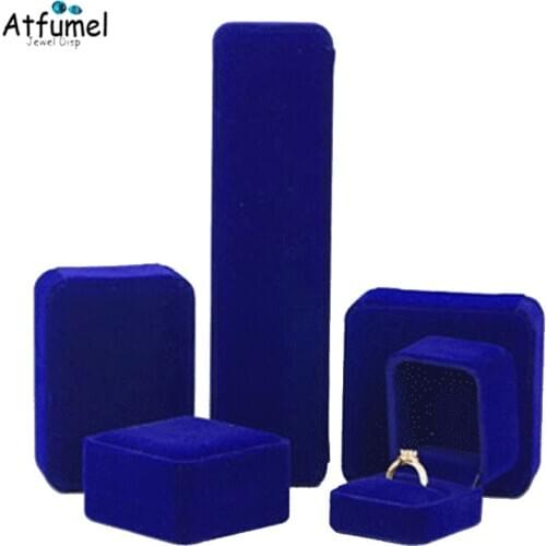 Blue Velvet Ring Box Earring Necklace Pendant Bracelet Jewelry Box Wedding Engagement Ring Holder Storage Organizer Gift Box