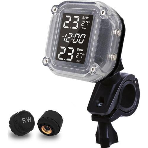 Wireless Motorcycle TPMS Real Time Tire Pressure Monitoring System Universal 2 External Internal Sensors LCD Display