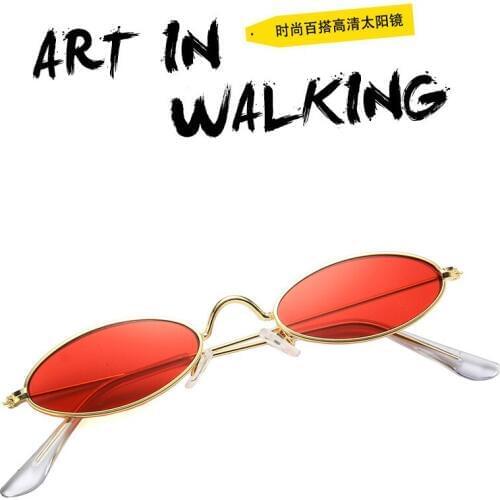 Reggaeon Small oval sunglasses for men male retro metal frame yellow red vintage small round sun glasses for women 2018 UV400
