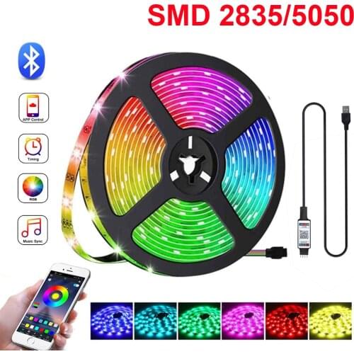2/5/10M Bluetooth Led Strip Lights Flexible USB DC 5V 5050 SMD 2835 RGB Strip TV Backlight Room Decor For Room Bedroom Kitchen