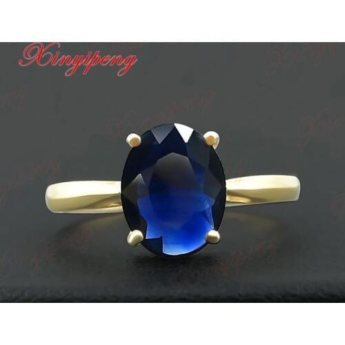 18 k yellow gold with 100% natural sapphire ring female fine jewelry Contracted joker money Dark blue