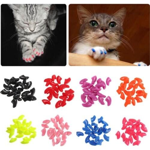 20pcs Small Dog Cat Nail Cap Silicone Soft Solid Multicolor Paw Claw Pet Nail Protector Anti-Scratch Puppy Dog Nail Cover