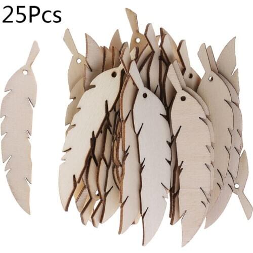 2020 New 25pcs Laser Cut Wood Feather Embellishment Wooden Shape Craft Wedding Decor