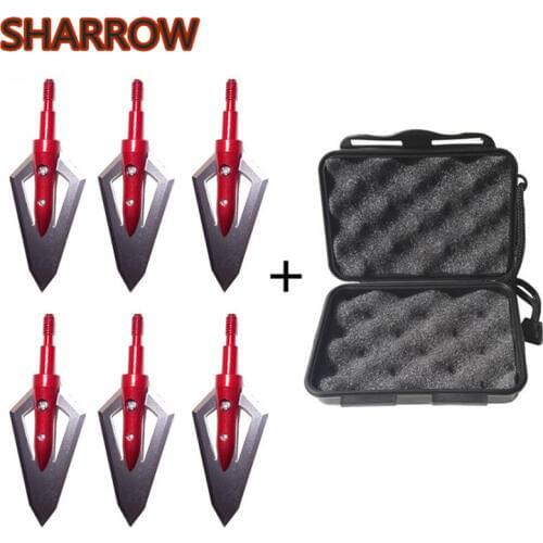 6Pcs 100 Grain Arrowheads Point Tips with Arrow Box Bow 2 Blades Steel Arrow Head Screw Broadhead Outdoor Shooting Accessories
