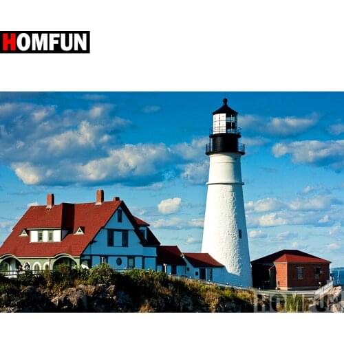 HOMFUN Full Square/Round Drill 5D DIY Diamond Painting "Lighthouse landscape" Embroidery Cross Stitch 3D Home Decor Gift A13297