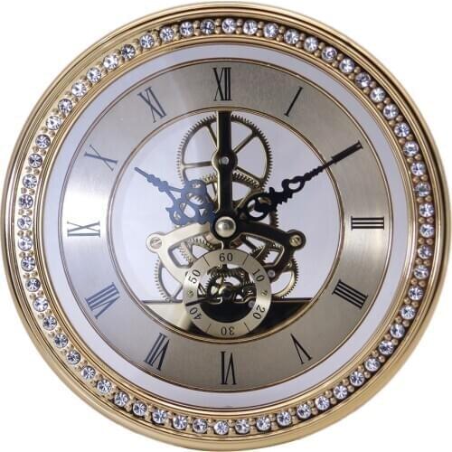 Crystal Rhinestone Skeleton Clock Insert, Roman Numeral and Battery Opearted Replacement Quartz Clock (2 Colors to Choose)