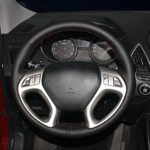 Handsewing Black Artificial Leather Steering Wheel Covers for Hyundai ix35