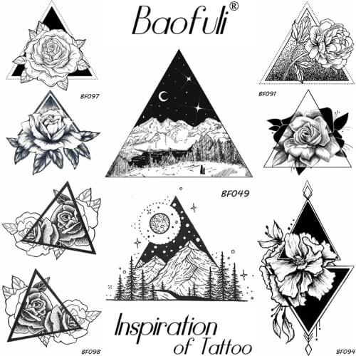 BAOFULI Black Triangle Fake Temporary Tattoo Galaxy Planets Twinkle Stars Waterproof Tatoos Hill Peak Forest Body Tattoo Sticker