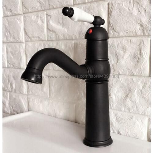 Black Oil Rubbed Brass Bathroom Basin Sink Faucet Single Ceramics Handle Vessel Tap Mixer Tap Deck mounted Bnf368