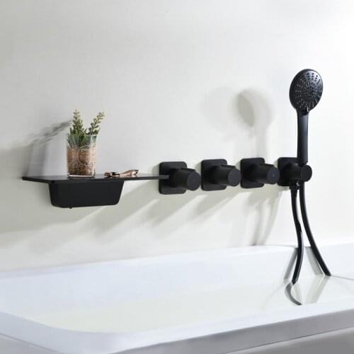 Black Concealed Bathroom Shower Faucet Waterfall Bathtub Shower Faucet Wall Mounted Hot And Cold Mixer Water Tub Tap