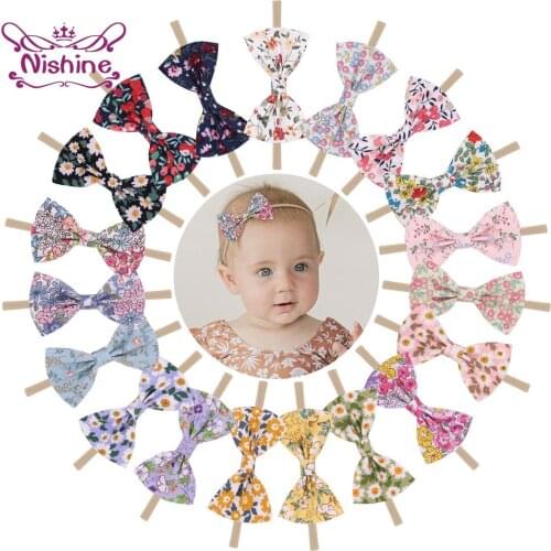 7*4 CM Vintage Print Bowknot Baby Hairband Cute Little Daisy Pattern Bows Princess Headband Kids Hair Accessories Birthday Gifts