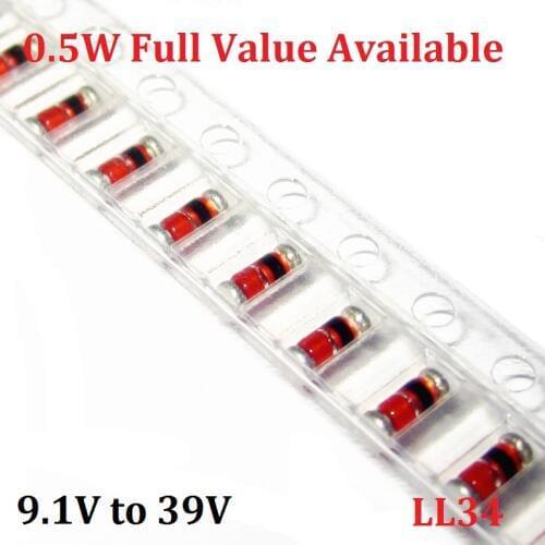 200PCS 1/2W Zener diode ZMM 0.5W ZMM/9V1 10V 11V 12V 13V 15V 16V 18V 20V 22V 24V 27V 30V 33V 36V 39V 9.1V LL34