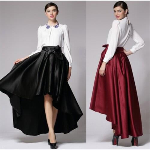 Customized Long Satin Skirts Womens Plus Size 7XL Vintage High Waist Ball Gown Asymmetrical Mermaid Bow Belt Party Maxi Skirt