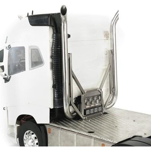 Stainless Steel RC Tractor Double Exhaust Pipe Chimney with Light Wire Rack for 1/14 Tamiya RC Tractor Modification Kit