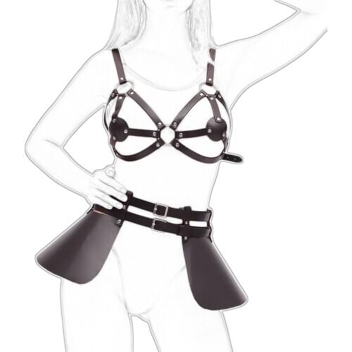 Fetish Women Lingerie Belt Leather Harness Chest Sexy Harajuku Punk Goth Garter Belts Straps Bra and Leather Skirt BodySuit