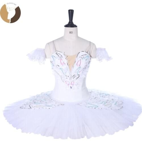 FLTOTURE White Swan Variation Pancake Tutu Nylon Bodies 12 Layers Hard Tulles Professional Classical Ballerina Costumes Tutus
