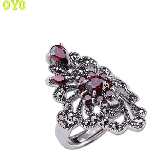 100%S925 sterling silver jewelry personality retro womens pomegranate red ring free shipping