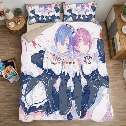Re:Life In A Different World From Zero Bedding Set Cartoon 3D Digital Print Down Quilt Cover Pillowcase Home Textile