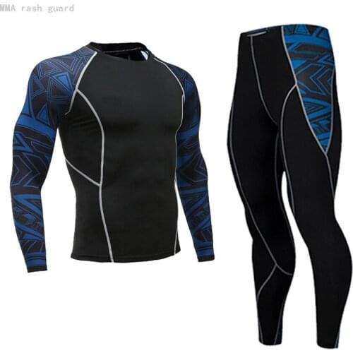 Compression Training kit Men Fitness MMA Base layer Sport Cycling Tights rashgard Male Full Suit Tracksuit 2-pc/set Gym clothing